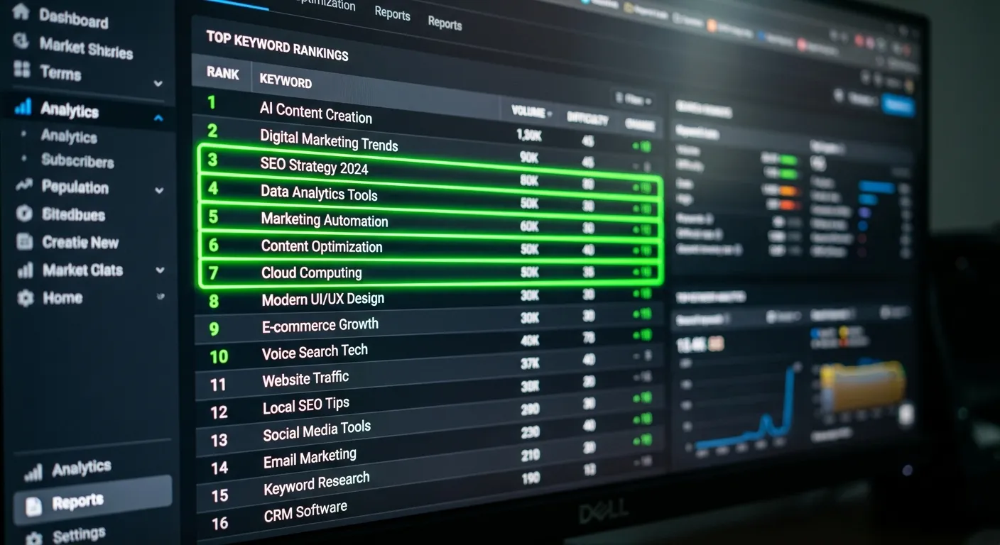 Close up of a computer screen showing Adobe Stock top ten keyword ordering