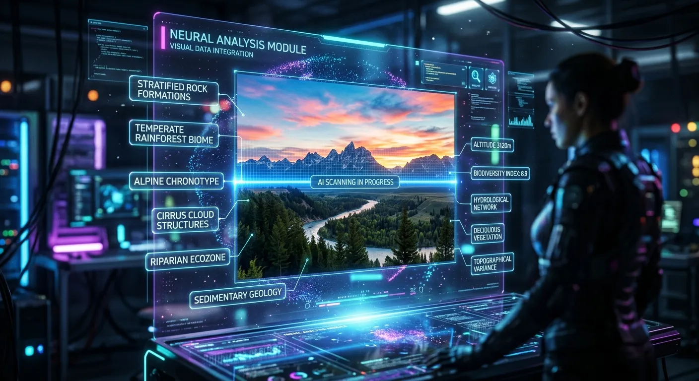 Artificial intelligence analyzing a photograph to generate specific microstock keywords
