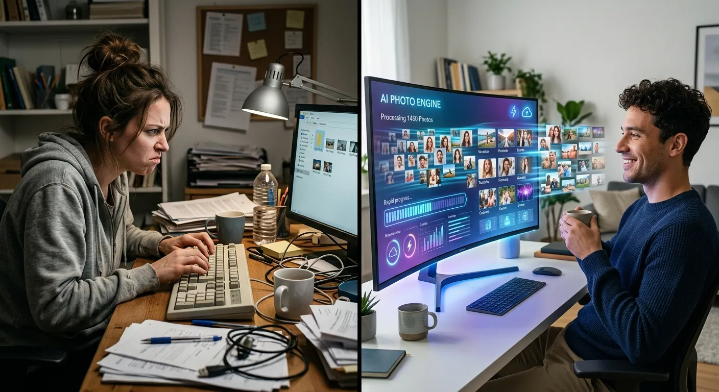 Comparison between slow manual typing and fast automated metadata generation