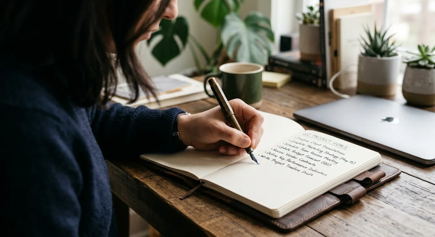A person writing down expert microstock tagging tips in a notebook