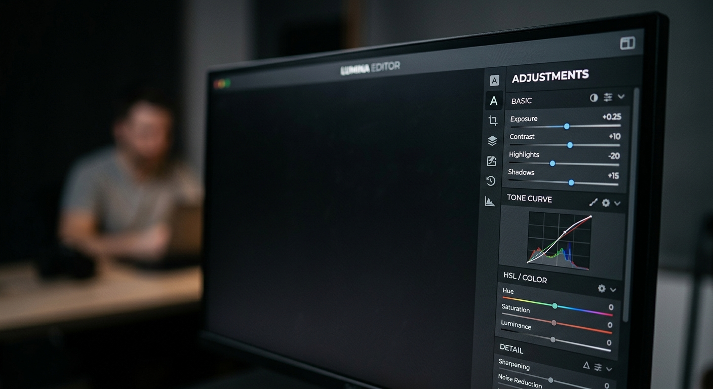 Close up of a computer screen showing EXIF and IPTC metadata panels inside a cataloging software