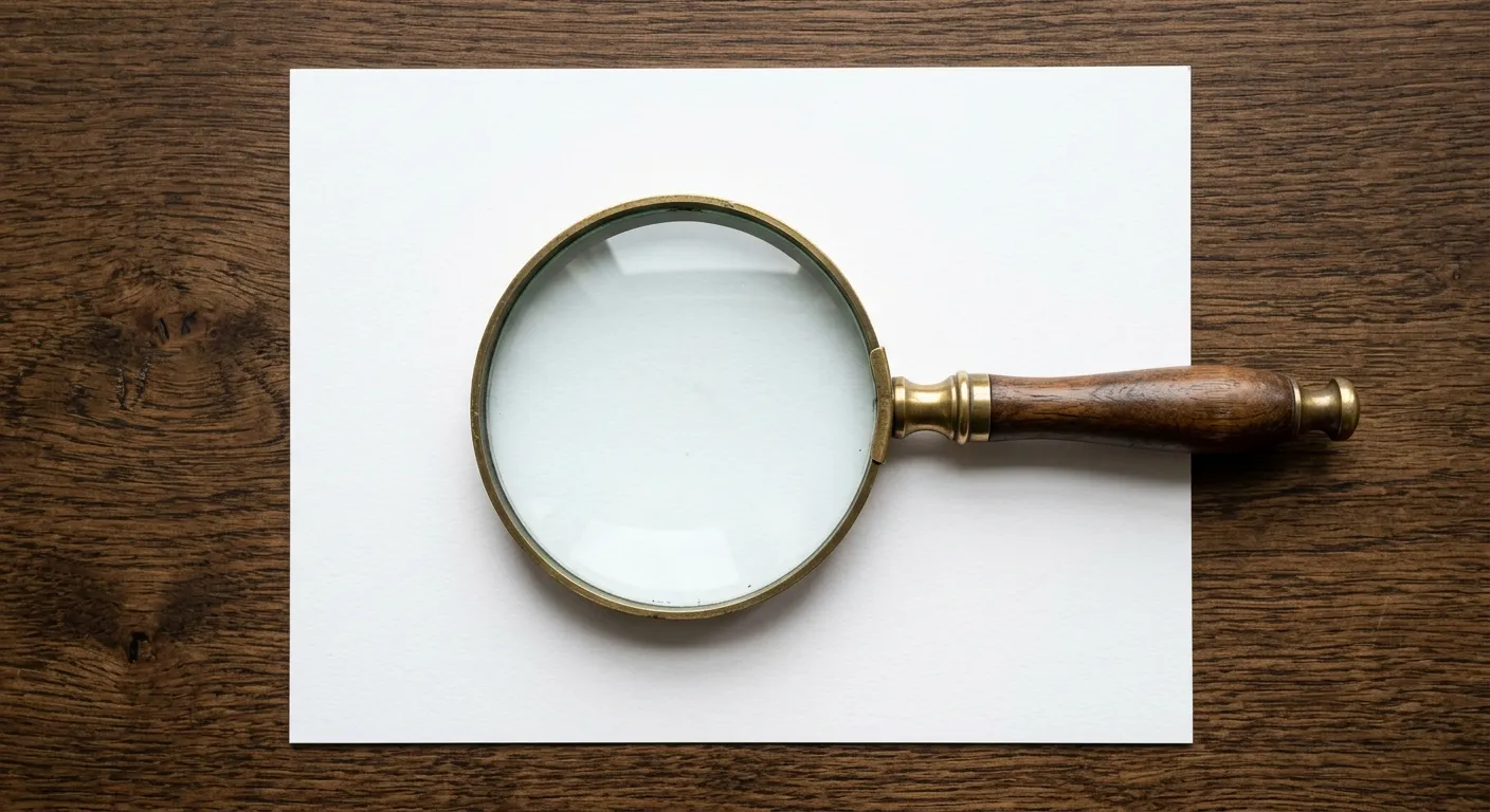 A magnifying glass hovering over a blank white document