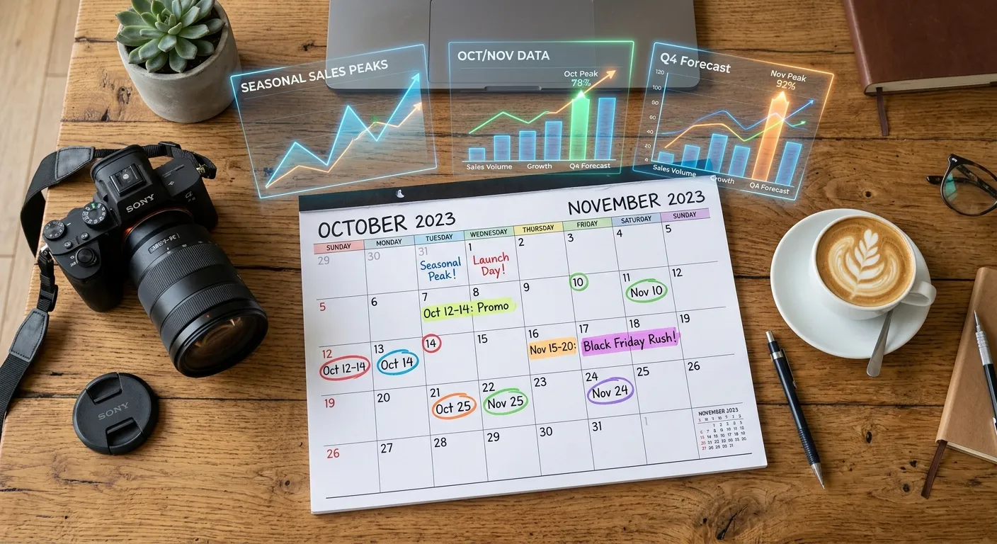 Calendar showing a timeline for uploading seasonal microstock photography