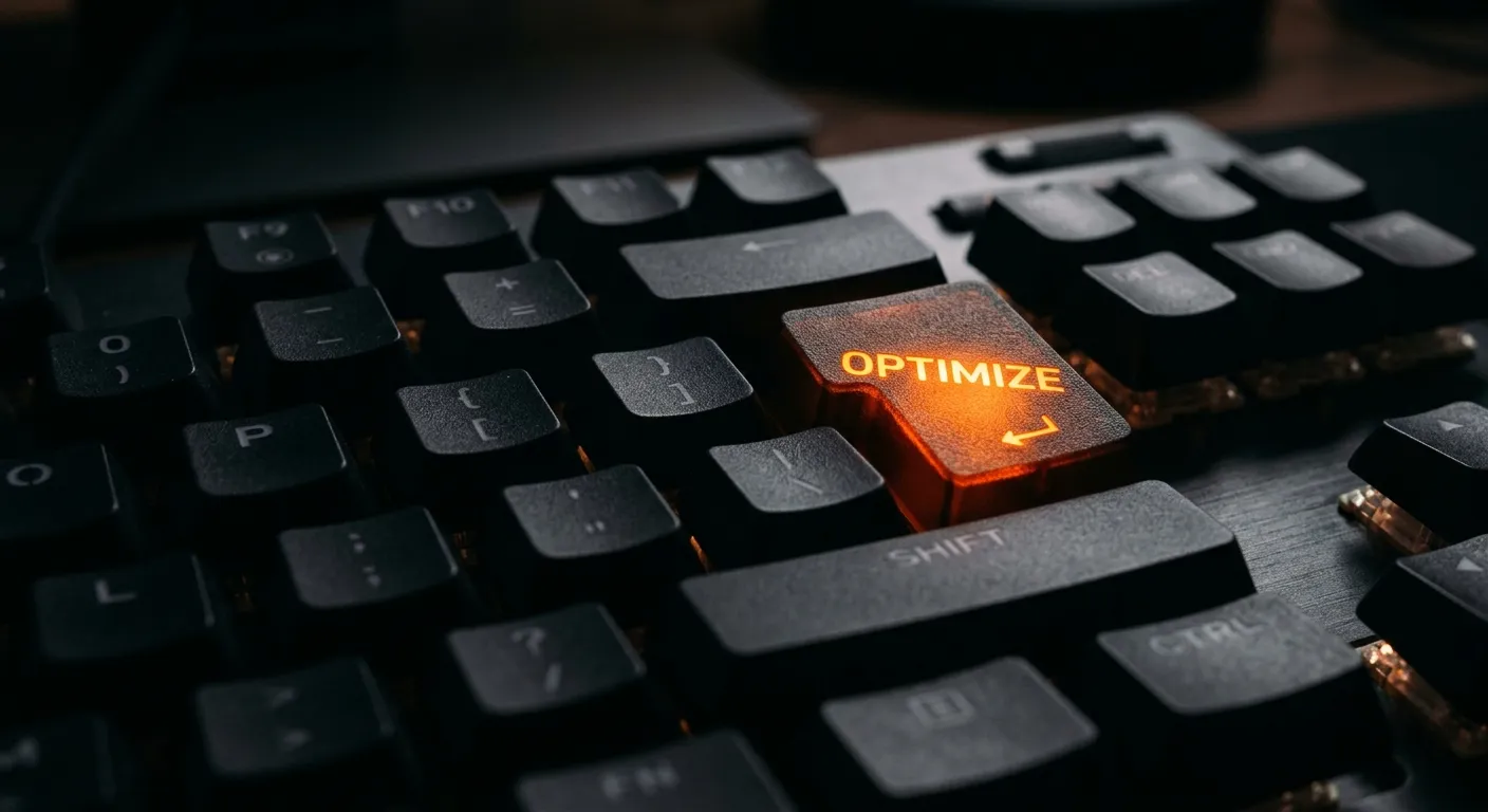 Close up of a keyboard with a glowing optimize key